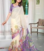 cream cotton blend digital print saree