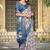 white blue cotton blend saree floral border print