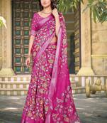 pink cotton blend saree floral print