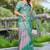 sea green cotton blend saree with floral border print