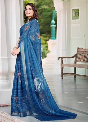 blue cotton blend digital print saree 2