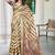 gold brown cotton blend saree with stripe floral print