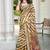 gold brown cotton blend saree with stripe floral print