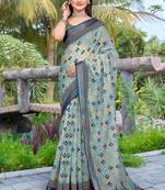 sea green cotton blend digital print saree