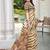 gold brown cotton blend saree with stripe floral print