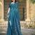 teal blue cotton blend saree with polka floral print
