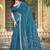 teal blue cotton blend saree with polka floral print