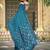 teal blue cotton blend saree with polka floral print