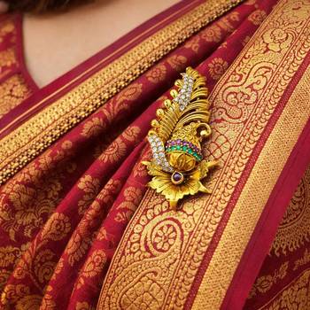 Traditional Indian Paisley Saree Pin with Ruby, Emerald CZ Accents – Ethnic Bridal Brooch 1