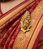 Traditional Indian Paisley Saree Pin with Ruby, Emerald CZ Accents – Ethnic Bridal Brooch