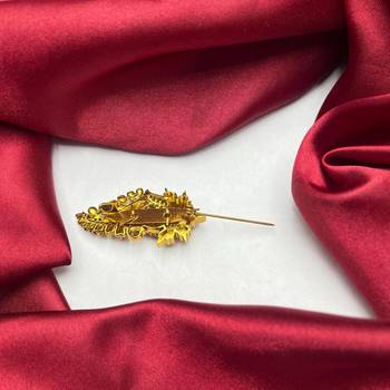 Traditional Indian Paisley Saree Pin with Ruby, Emerald CZ Accents – Ethnic Bridal Brooch 3