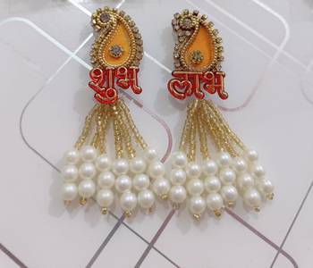 handmade shubh labh pearl tassel door hanging decorative festive home wall hanging (pack of 2) 1