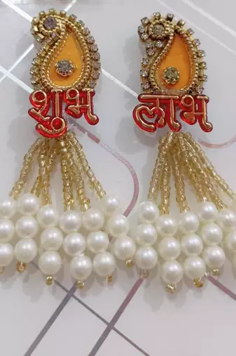 handmade shubh labh pearl tassel door hanging decorative festive home wall hanging (pack of 2)