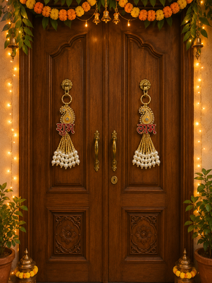 handmade shubh labh pearl tassel door hanging decorative festive home wall hanging (pack of 2) 2