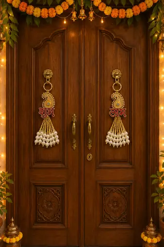handmade shubh labh pearl tassel door hanging decorative festive home wall hanging (pack of 2)