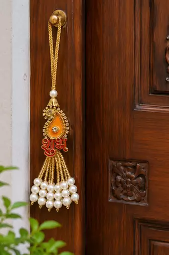 handmade shubh labh pearl tassel door hanging decorative festive home wall hanging (pack of 2)