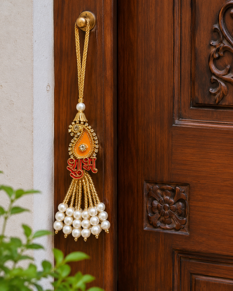 handmade shubh labh pearl tassel door hanging decorative festive home wall hanging (pack of 2)
