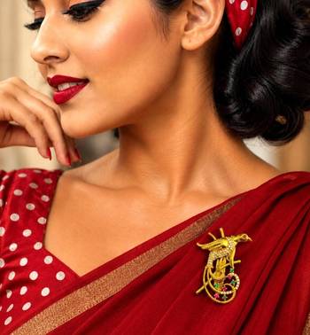 Gold Peacock Saree Brooch, Indian Bridal Jewelry, Stone Accent Accessory 1
