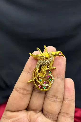 Gold Peacock Saree Brooch, Indian Bridal Jewelry, Stone Accent Accessory