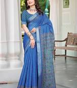 blue cotton blend saree floral print (sfcl122)