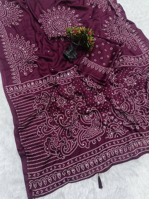 heavy moss crepe printed with real mirror work saree for women's 1