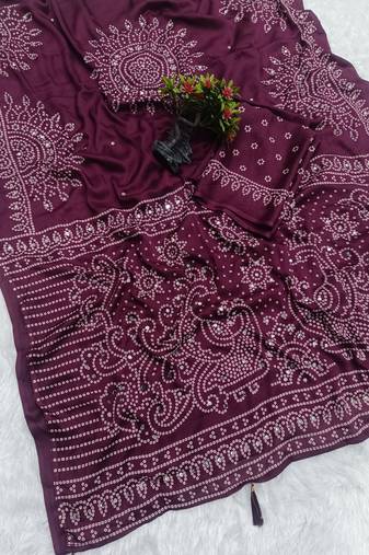 heavy moss crepe printed with real mirror work saree for women's