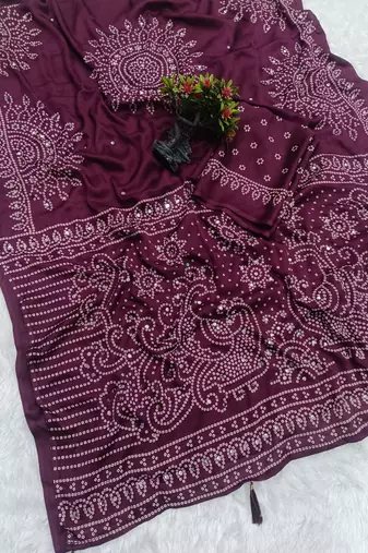 heavy moss crepe printed with real mirror work saree for women's