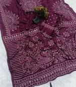 heavy moss crepe printed with real mirror work saree for women's