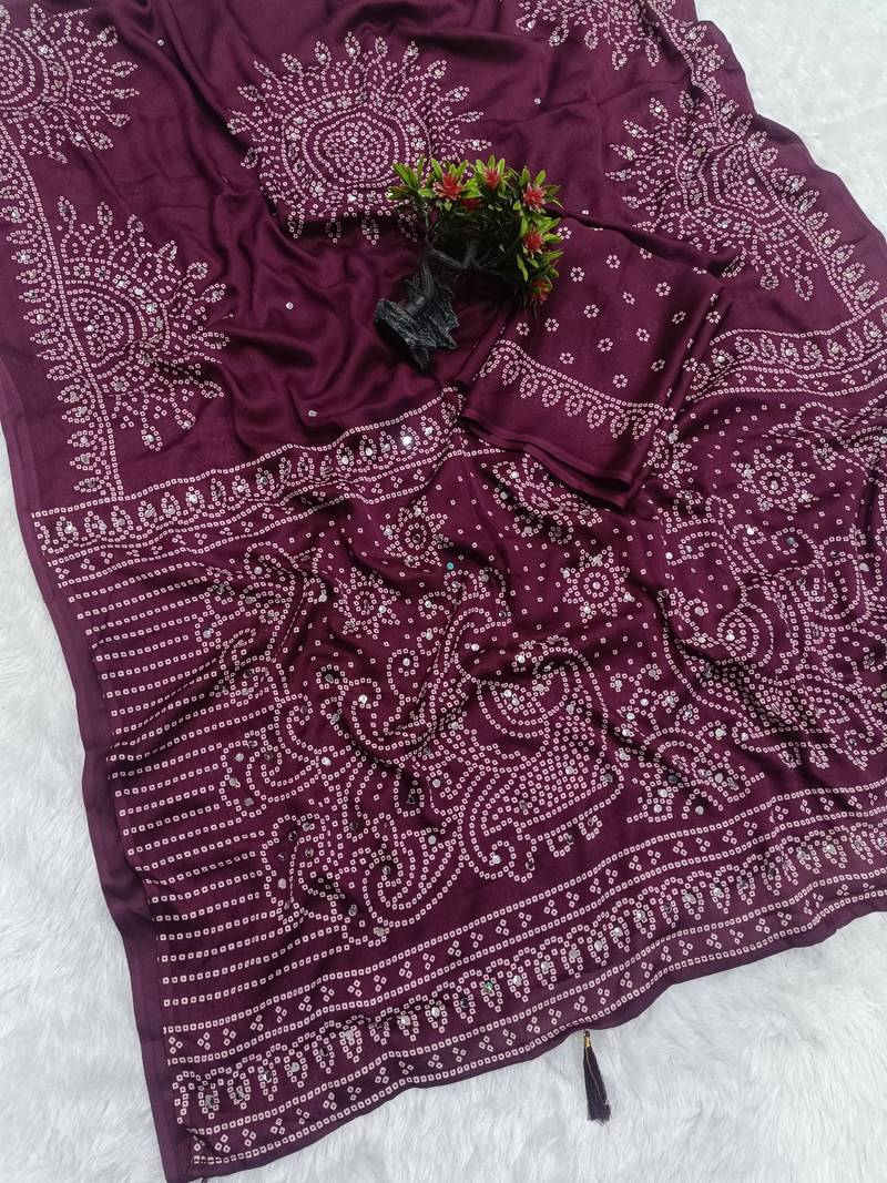 heavy moss crepe printed with real mirror work saree for women's