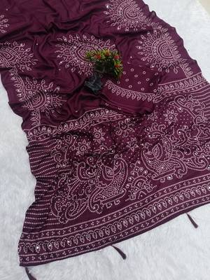 heavy moss crepe printed with real mirror work saree for women's 2