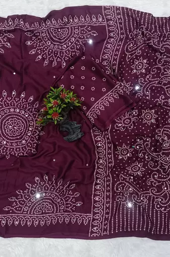 heavy moss crepe printed with real mirror work saree for women's