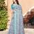 sky blue cotton blend saree with floral print