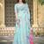 sky blue cotton blend saree with floral print