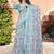 sky blue cotton blend saree with floral print