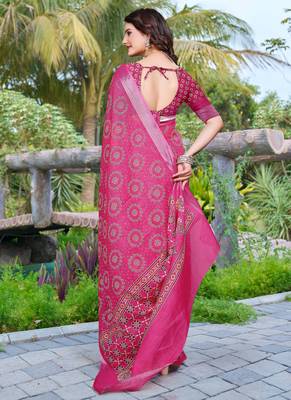 pink cotton blend saree floral print 5