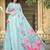 sky blue cotton blend saree with floral print