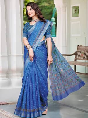 blue cotton blend saree floral print (sfcl122) 3