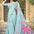 sky blue cotton blend saree with floral print