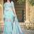sky blue cotton blend saree with floral print