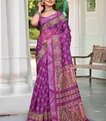 purple pink cotton blend digital print saree
