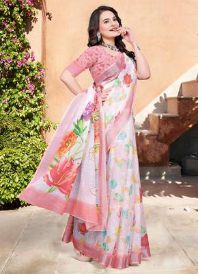 white cotton blend digital print saree 4