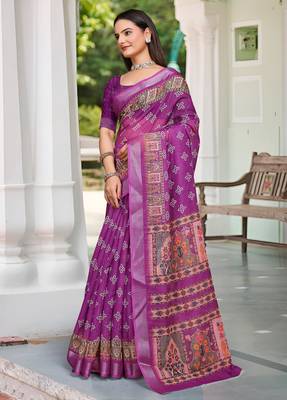 purple pink cotton blend digital print saree 2
