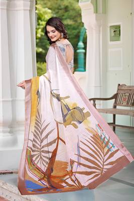 cream cotton blend digital print saree 5