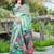 sea green cotton blend digital print saree