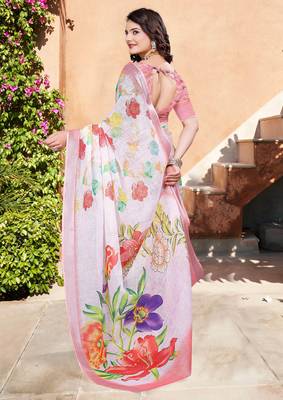 white cotton blend digital print saree 5
