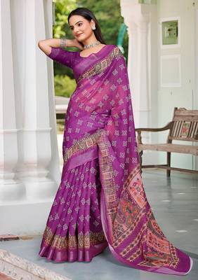 purple pink cotton blend digital print saree 3