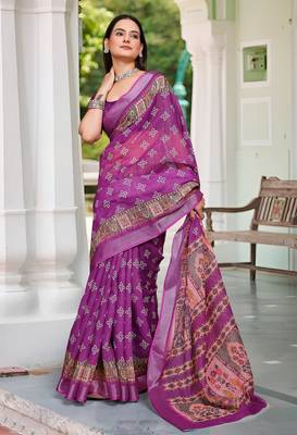 purple pink cotton blend digital print saree 4