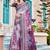 purple white cotton blend saree with floral border print