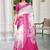 pink white cotton blend saree with floral print