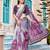 purple white cotton blend saree with floral border print